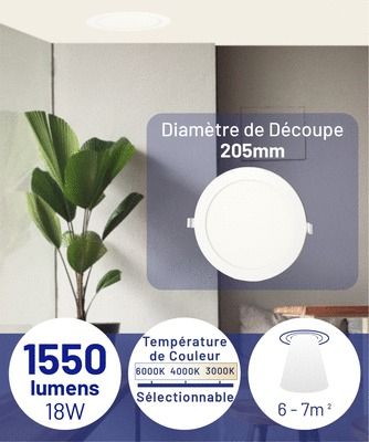 Spot encastrable LED blanc dynamique CCT 1550 lumens D 220mm blanc - ARLUX