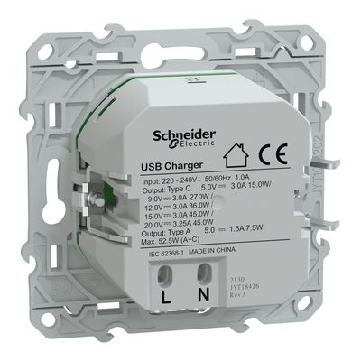 Chargeur double USB A 7,5W + USB C 45W blanc - Ovalis SCHNEIDER ELECTRIC