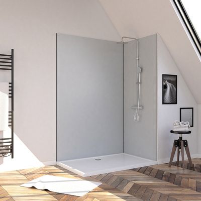 Panneaux muraux de douche aluminium silver 90 + 120 x 210 cm par 2 avec profilés de finition et angle noir mat AURLANE