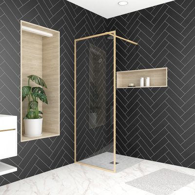 Paroi fixe douche à l'italienne Golden Edge or brossé transparent 80 x 200 cm AURLANE