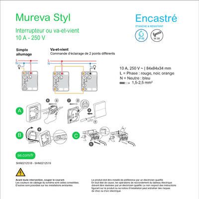 Interrupteur va-et-vient étanche IP55 encastré anthracite - Mureva Styl SCHNEIDER ELECTRIC