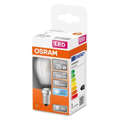 Ampoule LED Sphérique E14 Dépolie 3W=250 lumens blanc neutre OSRAM