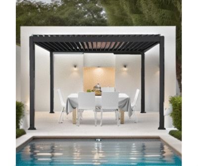 Pergola bioclimatique motorisée aluminium + éclairage led  4X 3m HABRITA