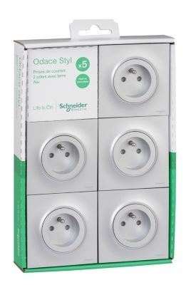 5 prises 2 pôles + terre complètes aluminium - Odace Styl SCHNEIDER ELECTRIC