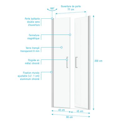 Porte de douche Saloon chrome 90x200 cm AURLANE