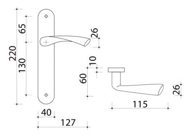 Poignée de porte Léa ensemble entraxe 195 mm aluminium mat à bec de cane ALPERTEC