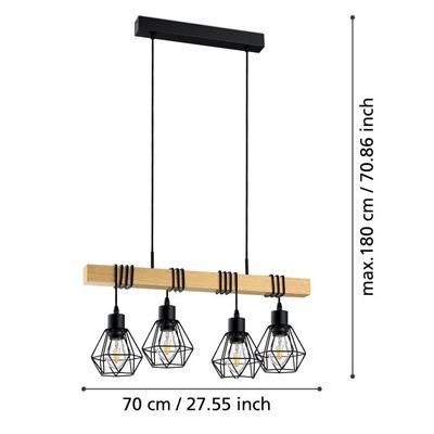 Suspension bois noir E27 4X60W TOWNSHENDS - EGLO