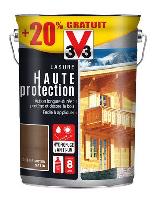 Lasure bois Haute Protection chêne moyen 5 l + 20 % gratuit V33