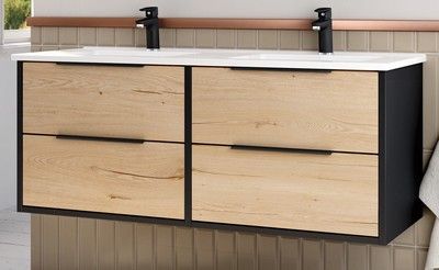 Meuble de salle de bains 4 tiroirs Duox noir / bois 120 cm EGORE