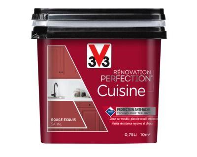 Peinture de rénovation cuisine finition satinée rouge extrème 750 ml V33