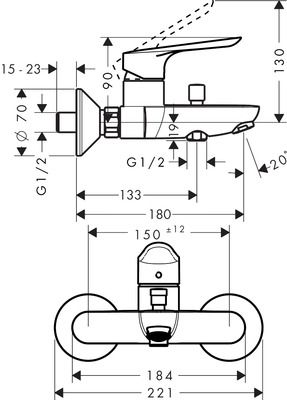 Mitigeur de baignoire Logis E HANSGROHE