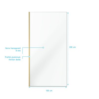 Paroi de douche Parma avec profilé or brossé 100x200x0,8 cm AURLANE