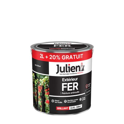 Peinture fer antirouille noir RAL 9005 brillant 2 l + 20 % gratuit JULIEN