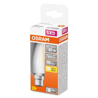 Ampoule LED B22 dépolie flamme 4 W = 470 lumens blanc chaud - OSRAM