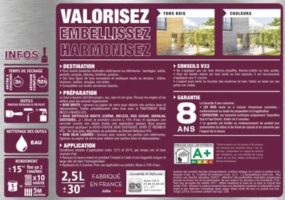 Lasure bois Haute Protection intérieure extérieure couleur réglisse 2,5 l V33