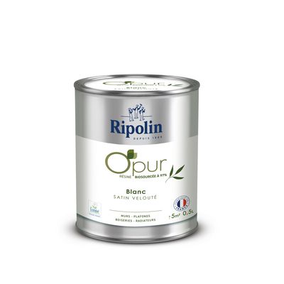 Peinture O'PUR mur & boiserie Blanc satin 500 ml - RIPOLIN