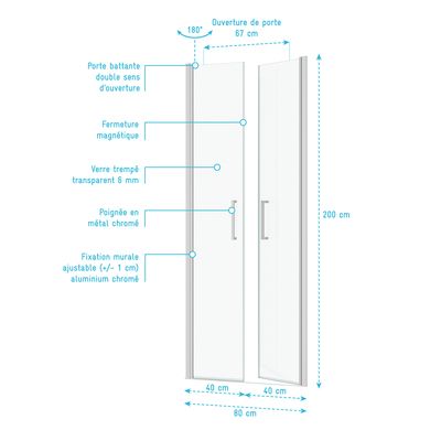 Porte de douche Saloon chrome 80x200 cm AURLANE