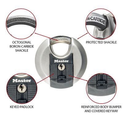 Cadenas à clés forme disque largeur 70 mm en acier Excell® haute sécurité MASTER LOCK