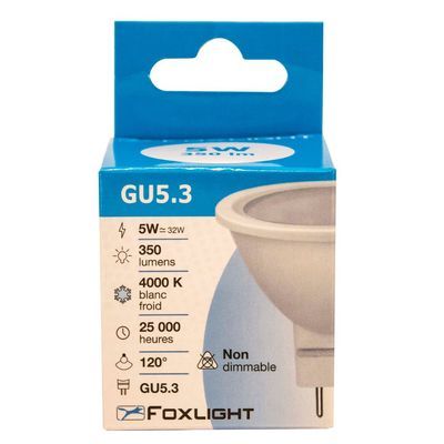 Ampoule GU5.3 12V 120° 350 lumens blanc neutre FOXLIGHT