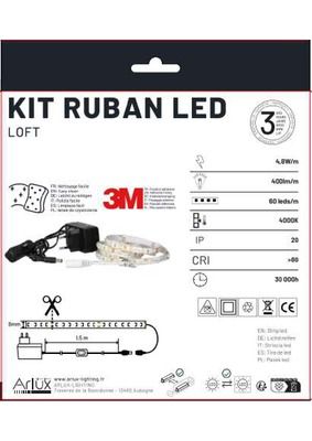 Ruban LED 5m prêt à l'emploi blanc froid 24W 12V  ARLUX