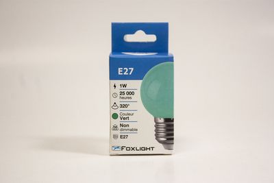 Ampoule LED G45 E27 1W=30W verte FOX LIGHT