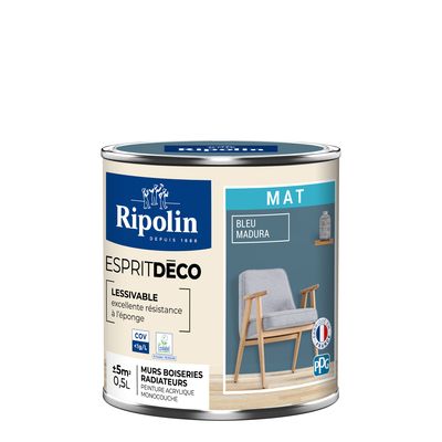 Peinture Intérieure Couleur - Mat - 0,5L - Bleu Madura - RIPOLIN