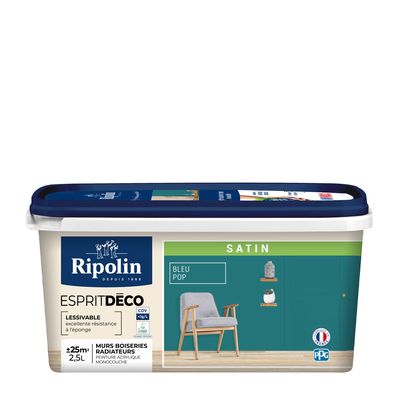 Peinture Intérieure Couleur - Satin - 2,5L - Bleu Pop - RIPOLIN