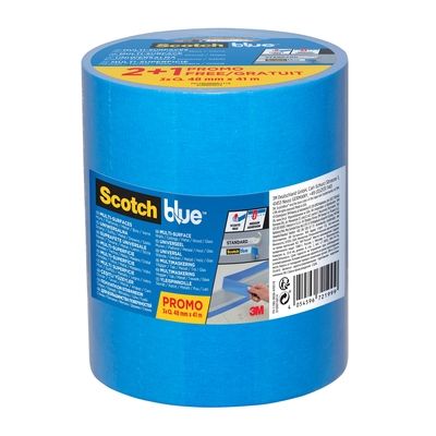 Ruban de masquage multi-surfaces 41 m x 48 mm en lot de 2 rouleaux + 1 gratuit ScotchblueTM 3M