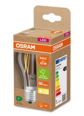 Ampoule LED E27 classe énergétique A 4W 840 lumens blanc chaud OSRAM