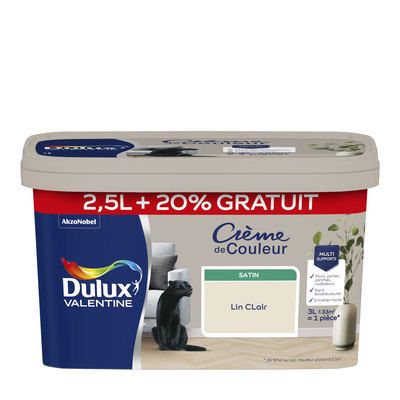 Peinture Crème de Couleur Lin Clair satin 2,5 l + 20 % - DULUX VALENTINE