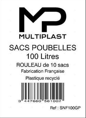 Sac poubelle noir 100 litres en rouleau de 10 - MULTIPLAST