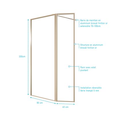 Paroi de douche avec déflecteur Golden Edge 90+40x200 cm AURLANE