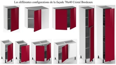 Façade de cuisine 1 porte Cristal bordeaux 70 x 40 cm pour meuble