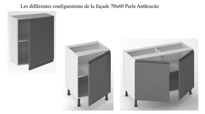 Porte pour meuble de cuisine Perle anthracite 70 x 60 cm OFITRES