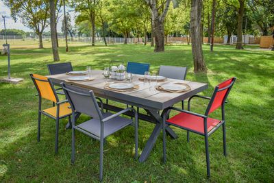 Table de jardin aluminium et céramique Hortense Silver L 200 / 260 X l 100 X H 76 cm