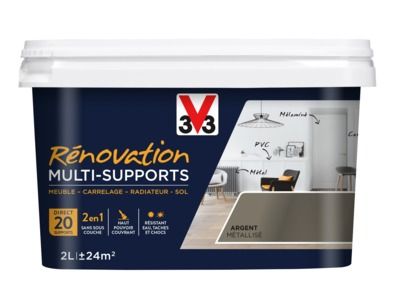 Peinture de rénovation multisupports finition satinée argent métallisé 2 l V33