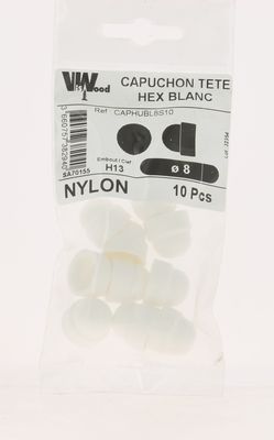 Capuchons tête hexagonale plastique blanc M8 par 10 VISWOOD