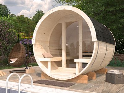 Sauna rond vitré Anita 1,3m2 + 0,7m2 épaisseur 42 mm Livraison incluse domicile  PALMAKO