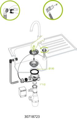 Bonde évier 1 bac diamètre 90 mm à câble avec trop-plein Chantier