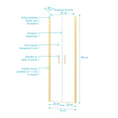 Portes de douche Saloon Gold 70x200 cm AURLANE