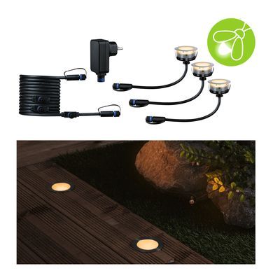 Spots encastrables extérieur LED blanc chaud IP67 3x2W 3x90 lumens 24V Kit de démarrage - Floor Plug & Shine PAULMANN