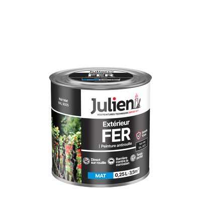 Peinture fer antirouille noir RAL 9005 mat 250 ml JULIEN