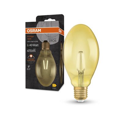 Ampoule LED Ovale E27 Ambrée variable 4W=470 lumens Blanc chaud OSRAM