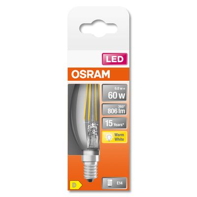 Ampoule LED E14 flamme à filament 6 W = 806 lumens blanc chaud OSRAM