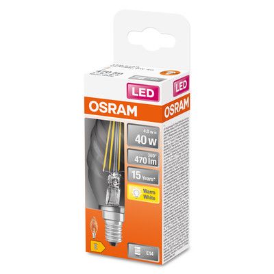 Ampoule LED E14 flamme torsadée à filament 4 W = 470 lumens blanc chaud OSRAM