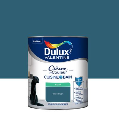 Peinture Crème de Couleur Cuisine et Bain Satin Bleu Paon 0,75 L