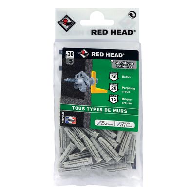 Chevilles nylon Nordtech 5 x 25 mm par 30 RED HEAD