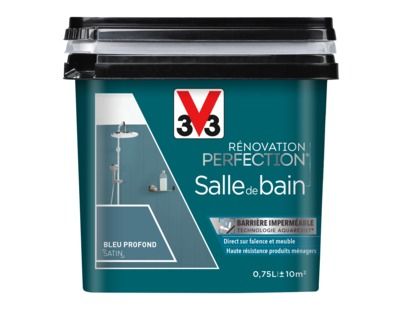 Peinture de rénovation pour salle de bains finition satinée bleu profond 750 ml V33