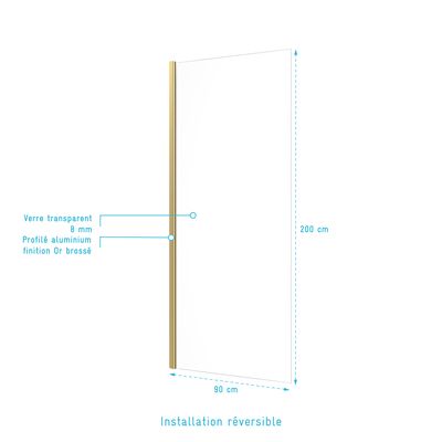 Paroi de douche Parma or Brossé 90 x 200 x 0,8 cm AURLANE