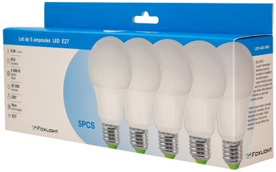 Lot de 5 ampoules LED standard E27 9W = 810 lumens blanc neutre - FOXLIGHT